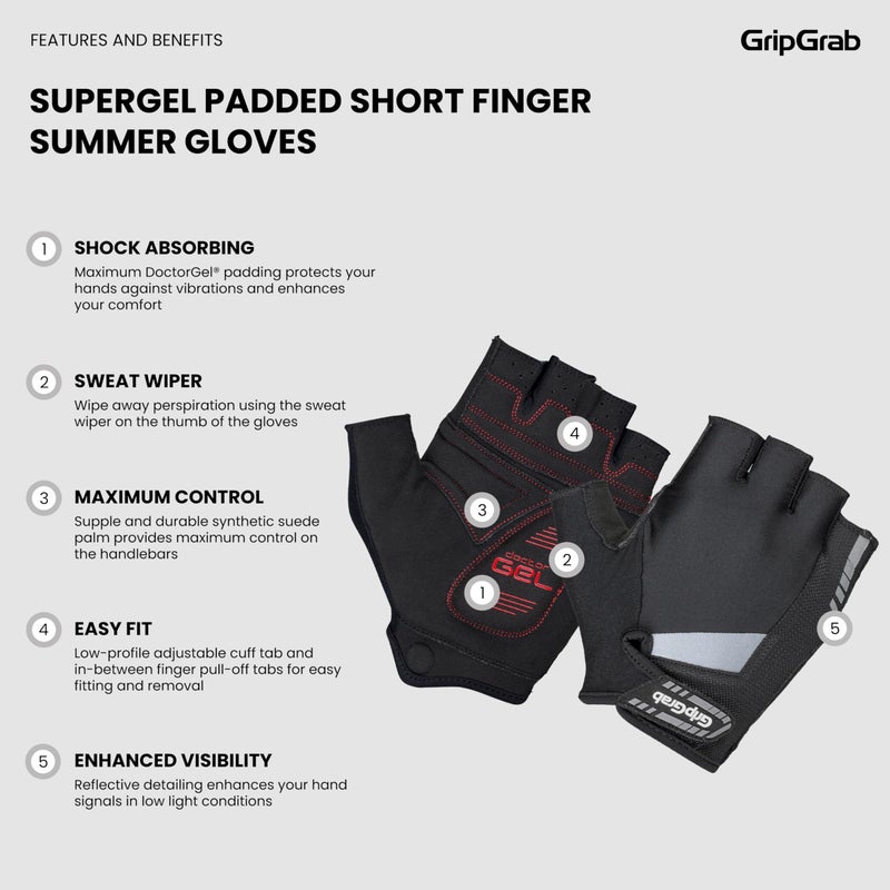 GripGrab قفازات دراجة هوائية صيفية بدون أصابع من GripGrab SuperGel 6mm DoctorGel مع وسادة مريحة - Image 2